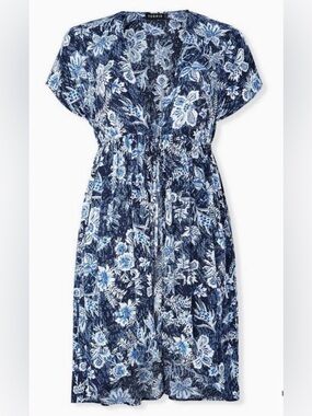 Torrid Cinch Waist Kimono Women’s Size 00 (M-L) Tie-Waist Floral Kaftan Blue